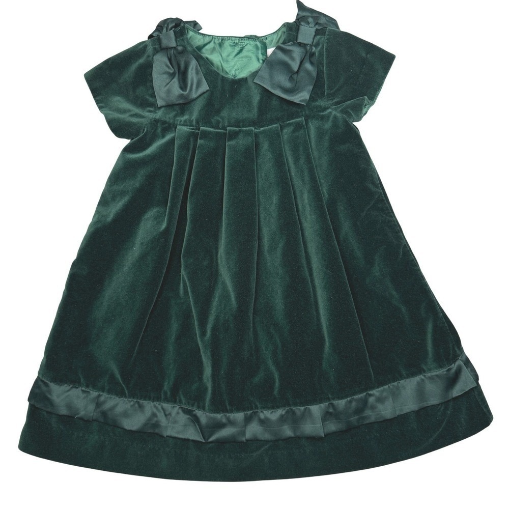 Janie and Jack Velvet Dress Girls 3 Green Velvet Short Sleeve Bow Holiday Formal